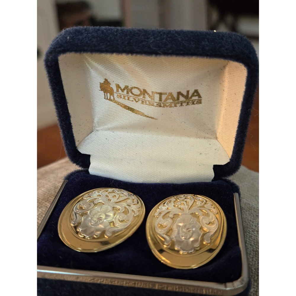 Montana Silversmiths Two-Tone Oval Floral Design Earrings New